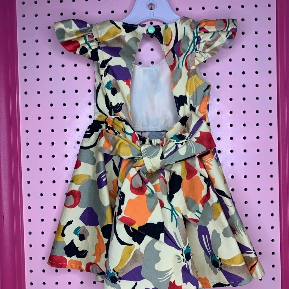 Handmade Boutique Twirl Dress Girls 3T Abstract Floral Flutter Sleeve Boho Cute